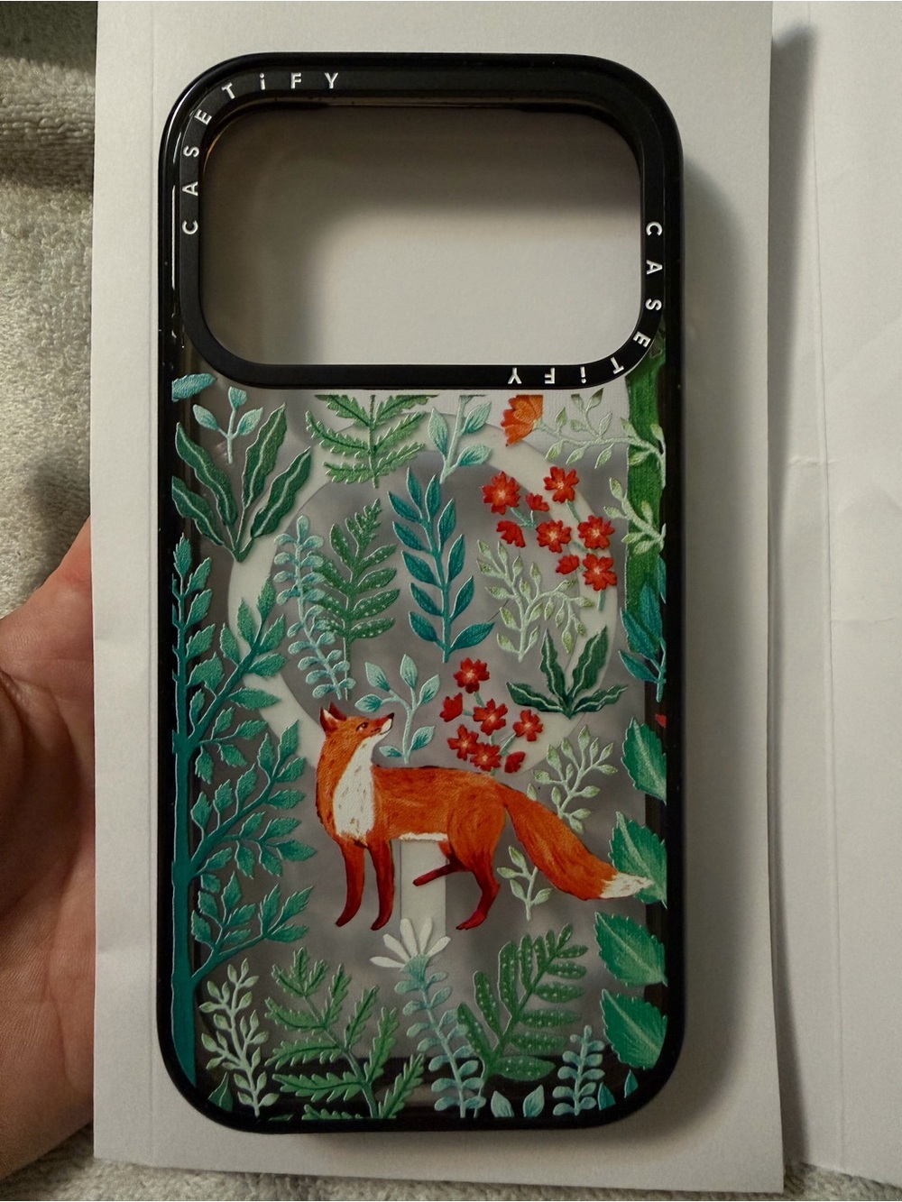 Casetify Orange Fox with Green Botanical Accents Clear Phone Case